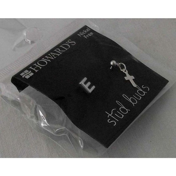 Cross Earrings Stud Buds Initial E Pierced Jewelry Howards Nickel Free Small NEW - Picture 2 of 3
